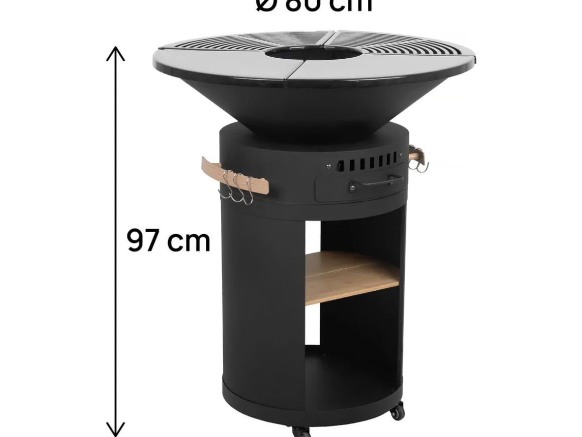 Barbecue plancha brasero à charbon et bois "Cesar premium" - Ø 81 cm - Noir
