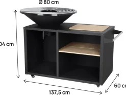 Barbecue plancha brasero à charbon et bois "Maréchal" - Ø 81 cm - Noir