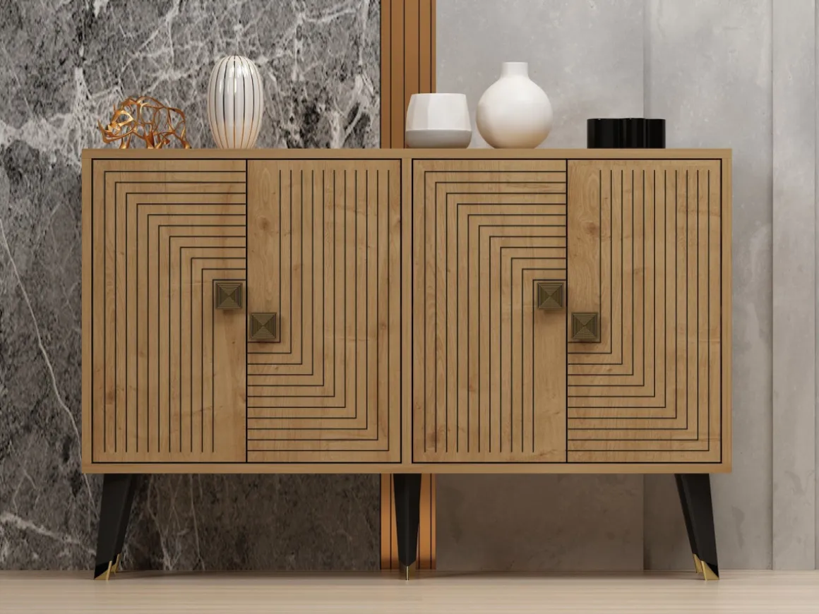 Buffet en bois "Ahart" - 120 x 30 x 80 cm - Chêne Saphir Or