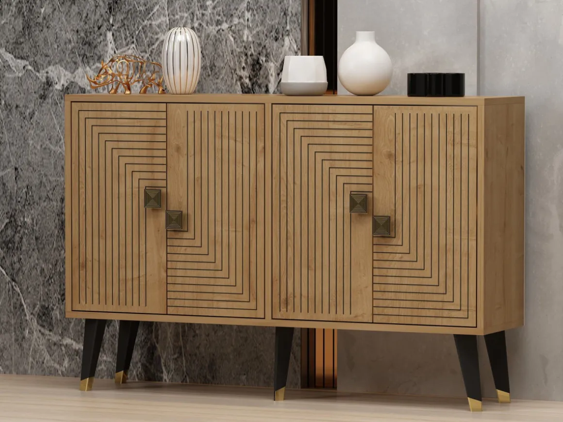 Buffet en bois "Ahart" - 120 x 30 x 80 cm - Chêne Saphir Or