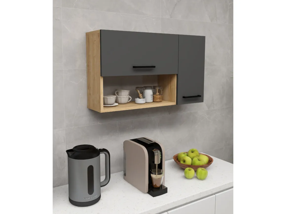 Buffet en bois "Akasya" - 90 x 24 x 52 cm - Gris anthracite