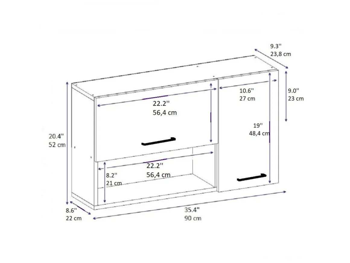 Buffet en bois "Akasya" - 90 x 24 x 52 cm - Gris anthracite