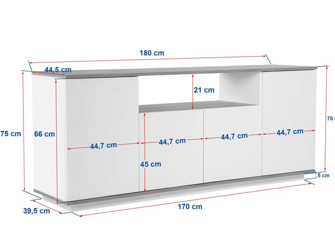 Buffet en bois "Arista" - 180 x 44 x 75 cm - Blanc
