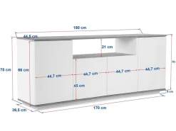 Buffet en bois "Arista" - 180 x 44.5 x 75 cm - Blanc / Chêne Cadiz