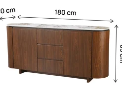 Buffet en bois avec plateau en céramique "Stonea" - 180 x 40 x 85 cm - Marron