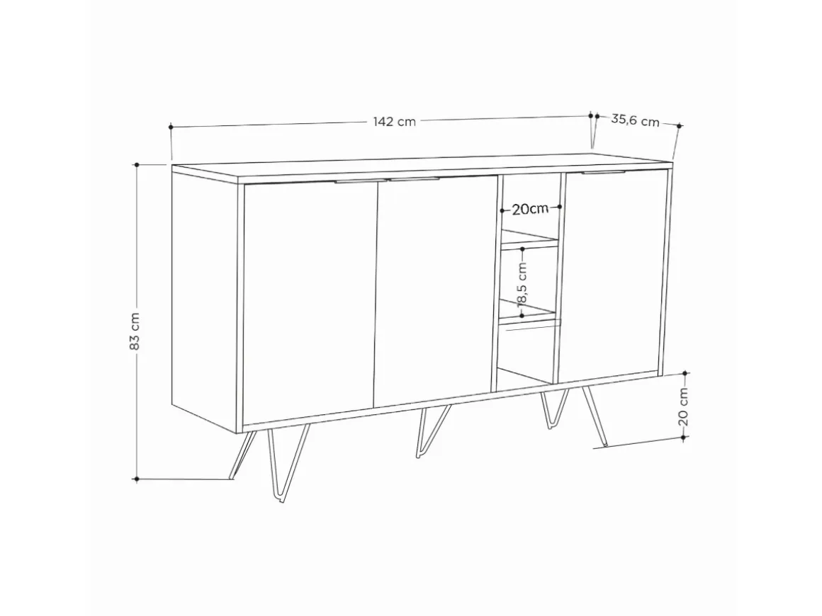 Buffet en bois "Clara" - 142 x 36 x 83 cm - Grès