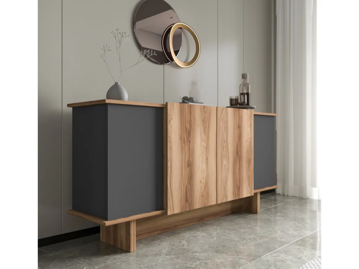 Buffet en bois "Diana" - 180 x 40 x 81 cm - Gris anthracite