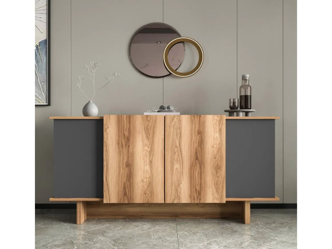 Buffet en bois "Diana" - 180 x 40 x 81 cm - Gris anthracite