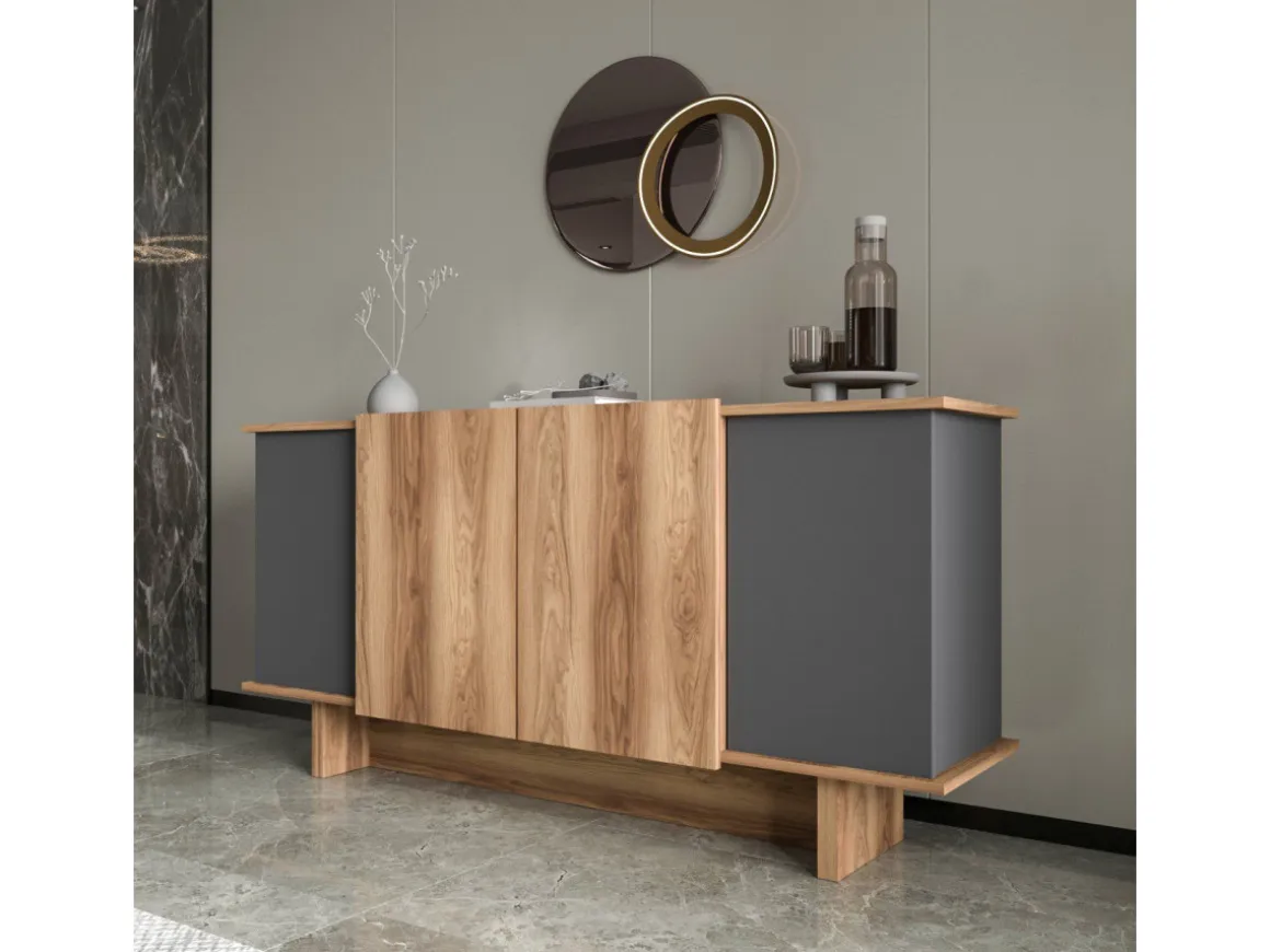 Buffet en bois "Diana" - 180 x 40 x 81 cm - Gris anthracite