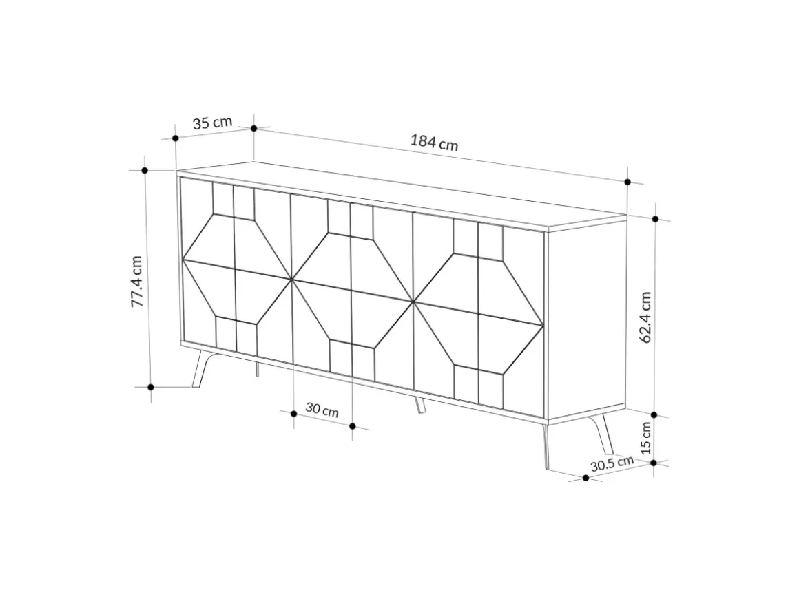 Buffet en bois "Dune" - 184 x 35 x 77 cm - Blanc