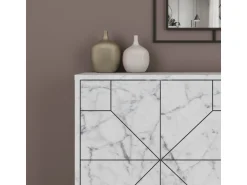 Buffet en bois "Dune" - 123 x 35 x 62 cm - Blanc marbré