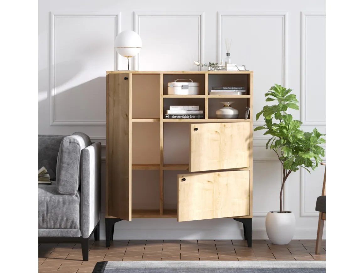 Buffet en bois "Ewa" - 100 x 35 x 125 cm - Chêne Saphir