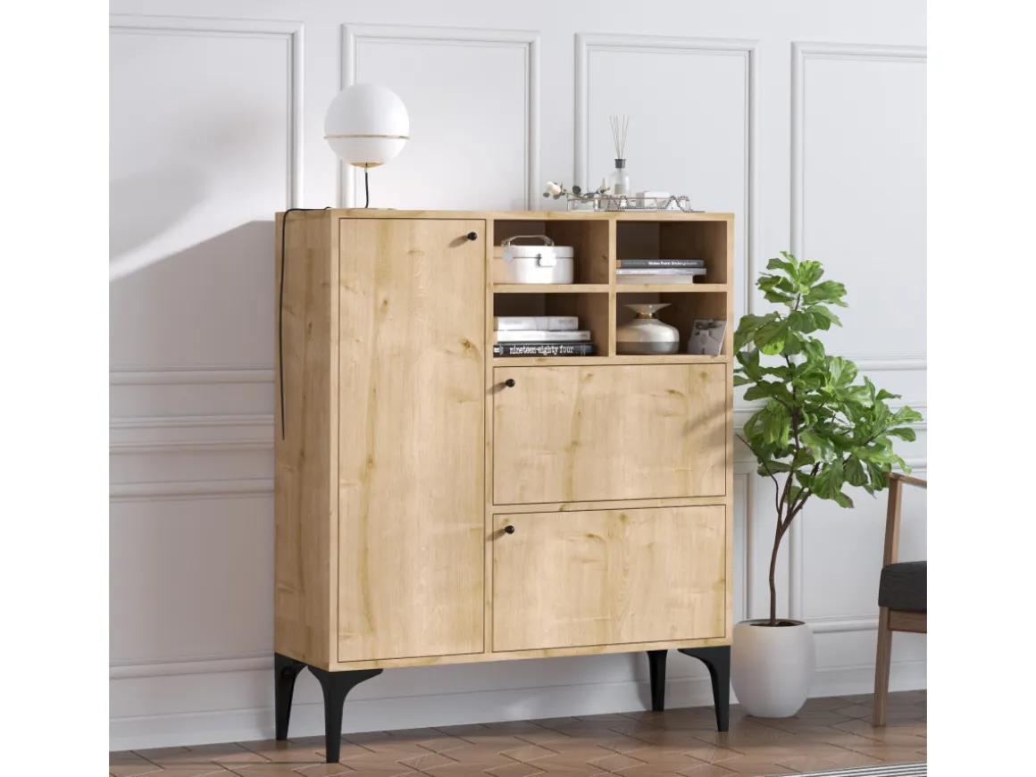 Buffet en bois "Ewa" - 100 x 35 x 125 cm - Chêne Saphir