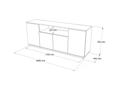 Buffet en bois "FR15" - 180 x 44 x 75 cm - Pin atlantique Blanc