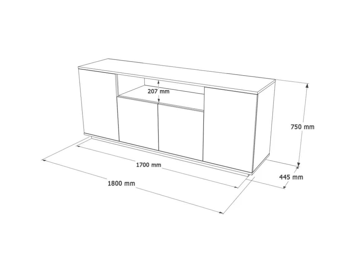 Buffet en bois "FR15" - 180 x 44 x 75 cm - Pin atlantique Blanc
