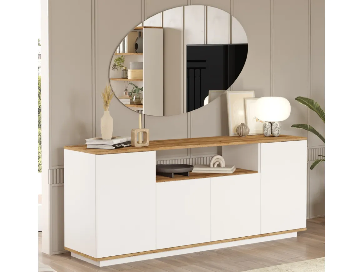 Buffet en bois "FR15" - 180 x 44 x 75 cm - Pin atlantique Blanc