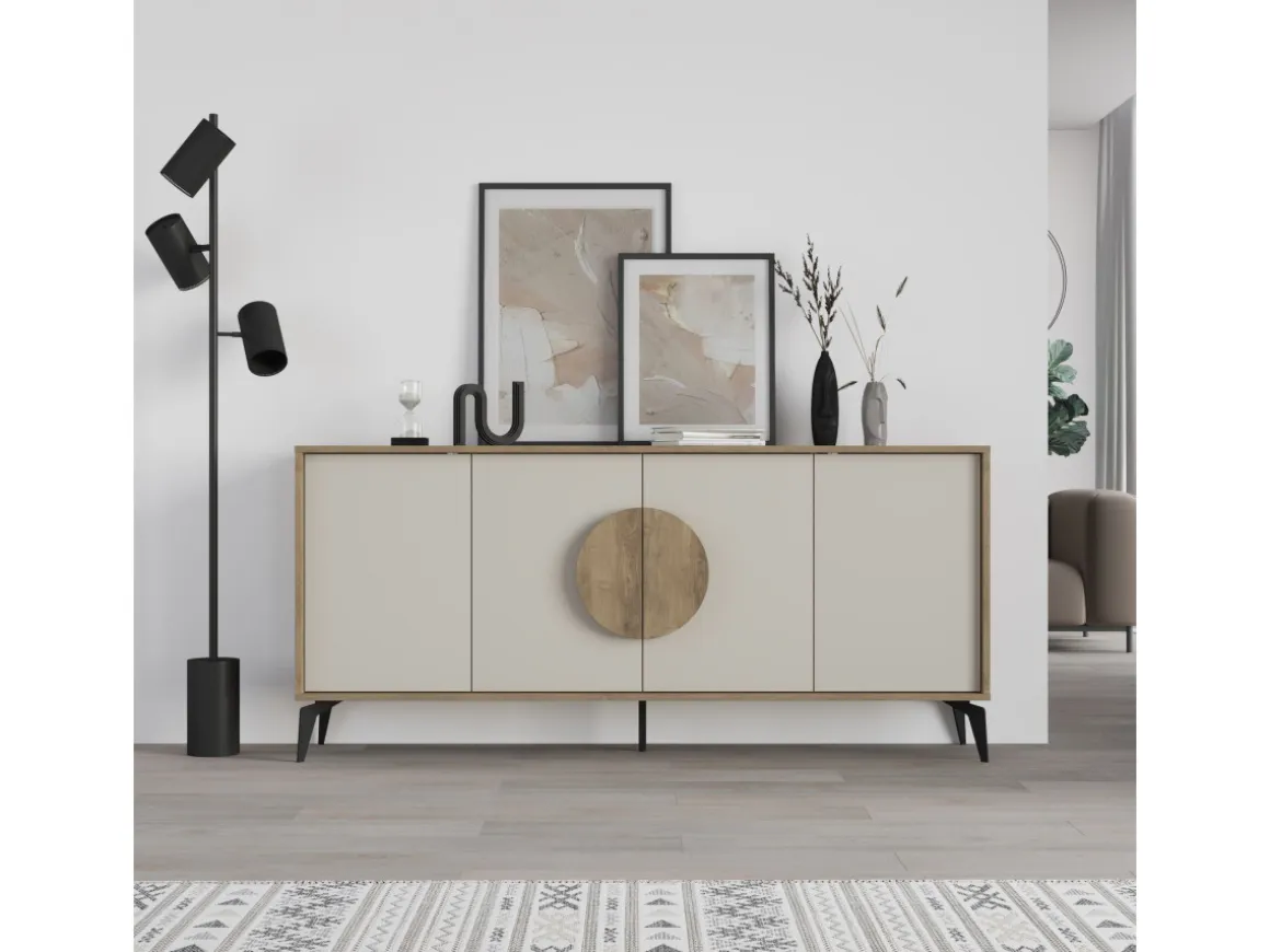 Buffet en bois "Gora Wide" - 180 x 36 x 82 cm - Crème