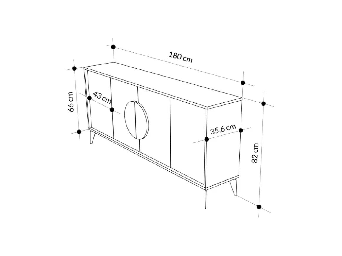 Buffet en bois "Gora Wide" - 180 x 36 x 82 cm - Crème