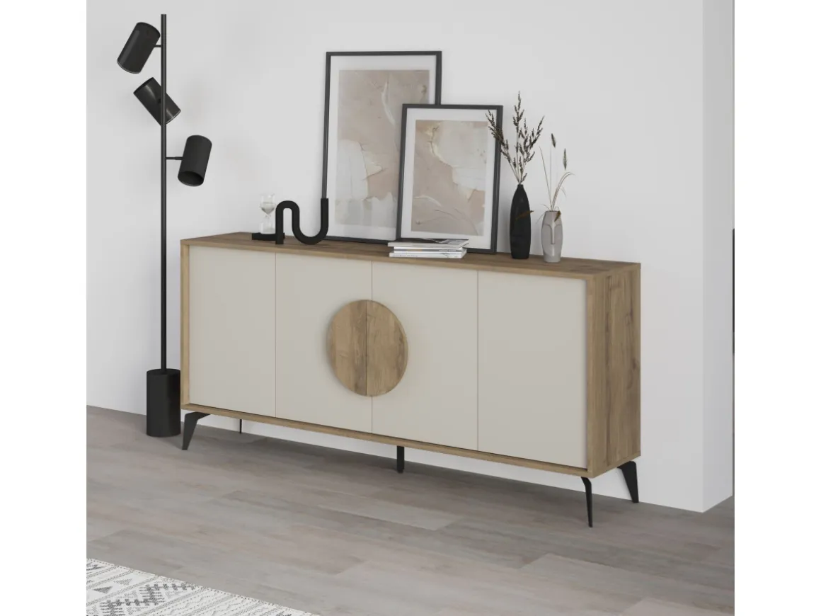Buffet en bois "Gora Wide" - 180 x 36 x 82 cm - Crème