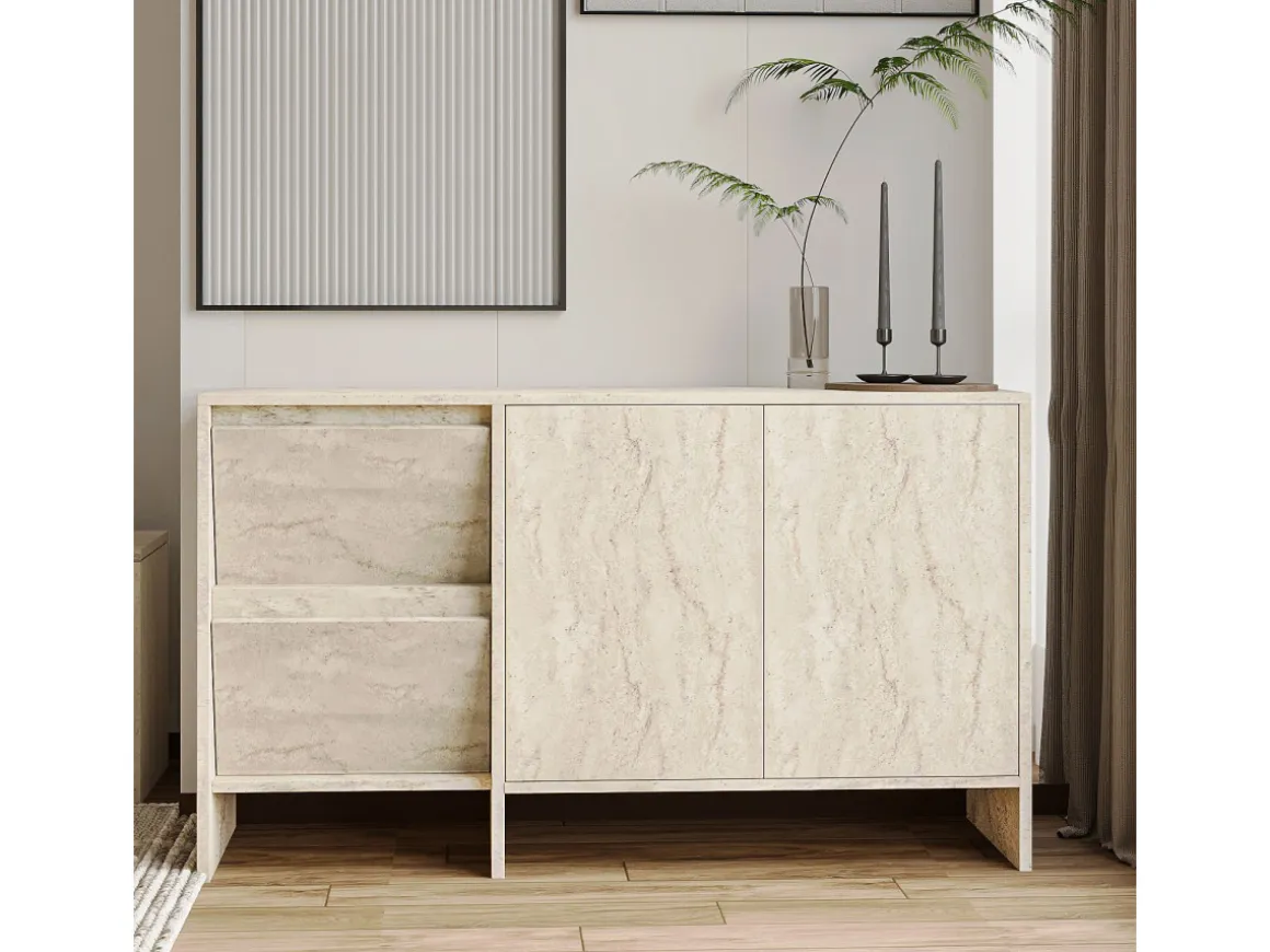Buffet en bois "Laris 130" - 130 x 44 x 82 cm - Travertin