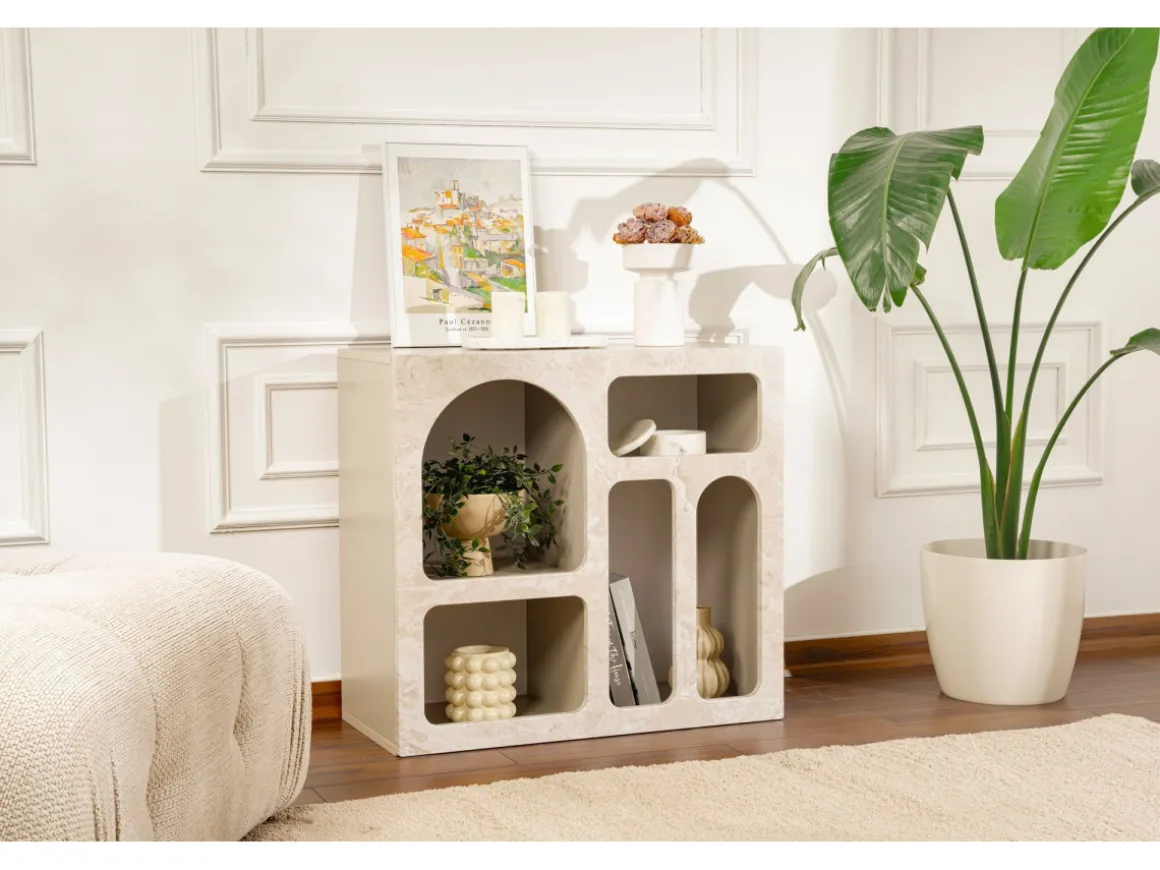 Buffet en bois "Lessa" - 80 x 37 x 74 cm - Travertin