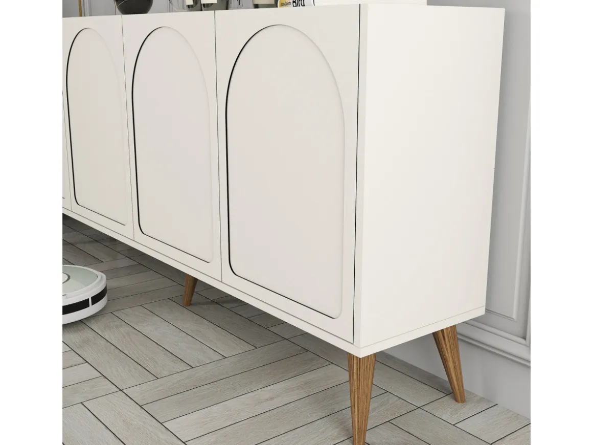 Buffet en bois "Lyon" - 180 x 35 x 81 cm - Crème, Noyer