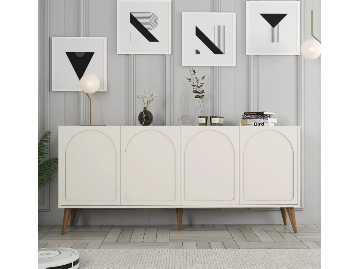 Buffet en bois "Lyon" - 180 x 35 x 81 cm - Crème, Noyer