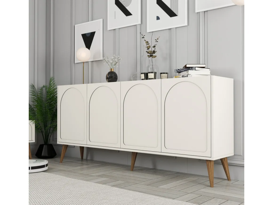 Buffet en bois "Lyon" - 180 x 35 x 81 cm - Crème, Noyer