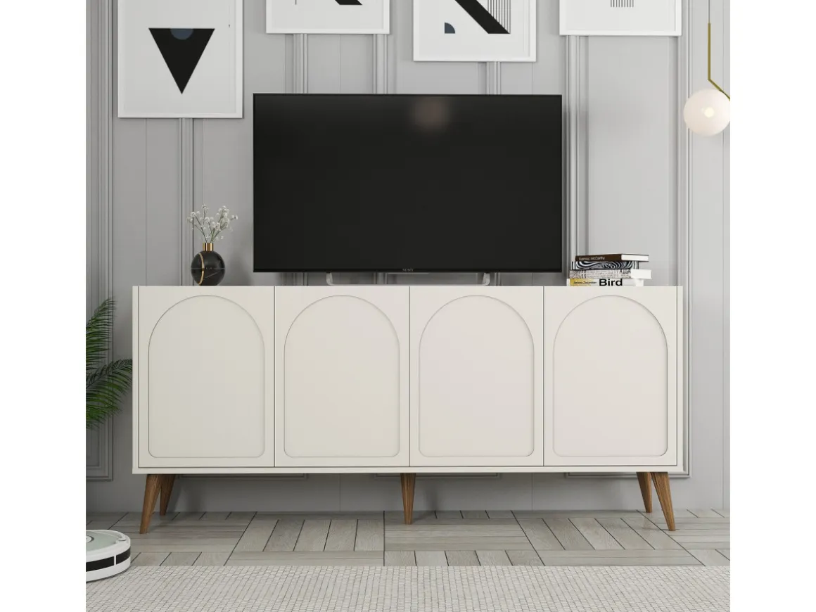Buffet en bois "Lyon" - 180 x 35 x 81 cm - Crème, Noyer