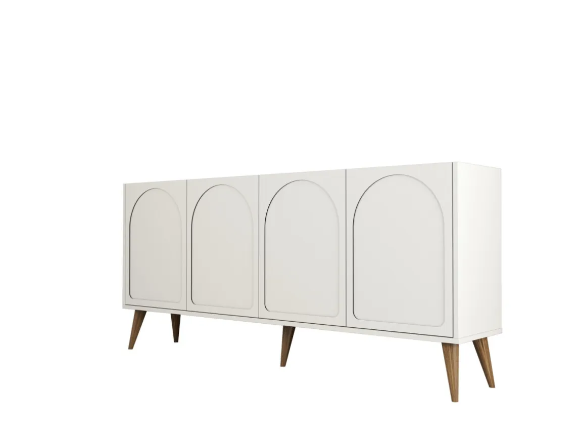 Buffet en bois "Lyon" - 180 x 35 x 81 cm - Crème, Noyer