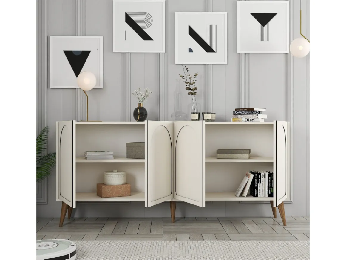 Buffet en bois "Lyon" - 180 x 35 x 81 cm - Crème, Noyer