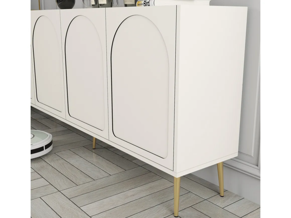 Buffet en bois "Lyon" - 180 x 35 x 80 cm - Crème, Or