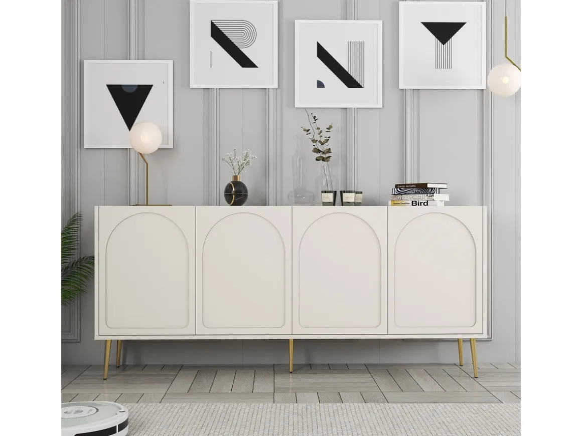 Buffet en bois "Lyon" - 180 x 35 x 80 cm - Crème, Or