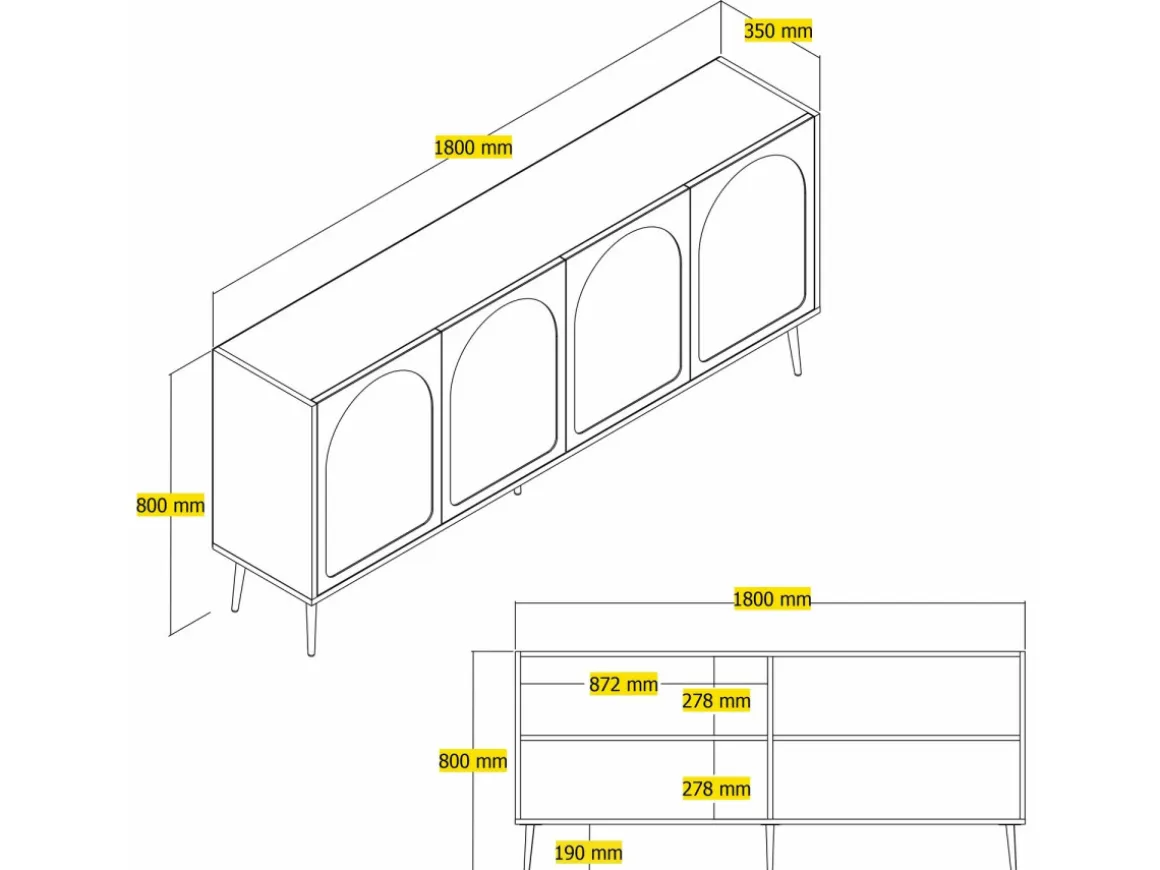 Buffet en bois "Lyon" - 180 x 35 x 80 cm - Crème, Or