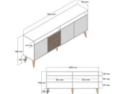 Buffet en bois "Milan" - 180 x 35 x 78 cm - Noyer