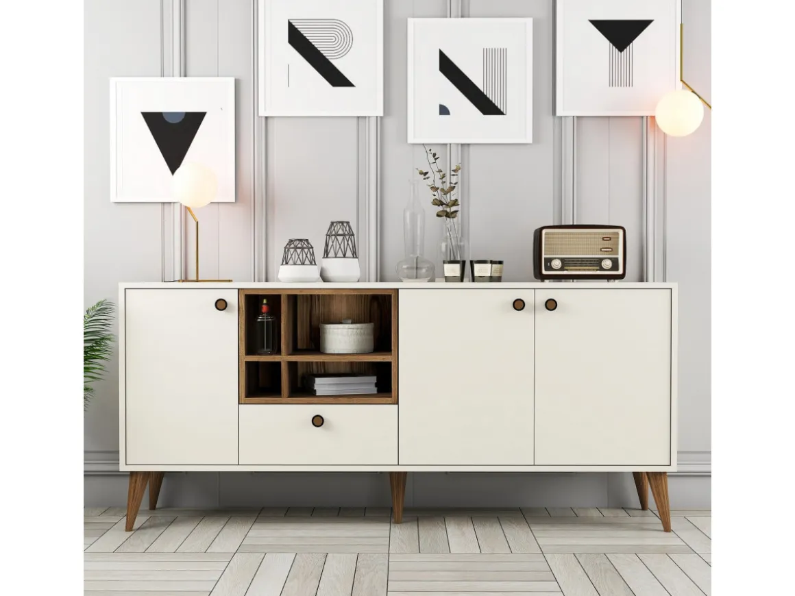 Buffet en bois "Napoli" - 180 x 35 x 81 cm - Crème