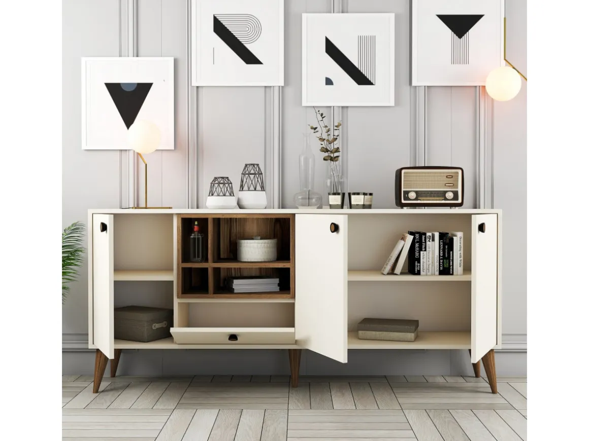 Buffet en bois "Napoli" - 180 x 35 x 81 cm - Crème