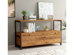 Buffet en bois "Nero" - 120 x 30 x 75 cm - Pin atlantique Noir