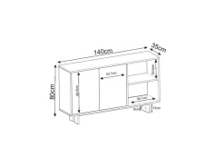 Buffet en bois "Ravello" - 140 x 35 x 80 cm - Blanc