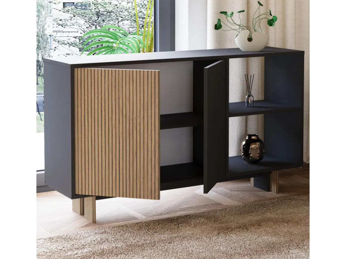 Buffet en bois "Ravello" - 140 x 35 x 80 cm - Gris anthracite