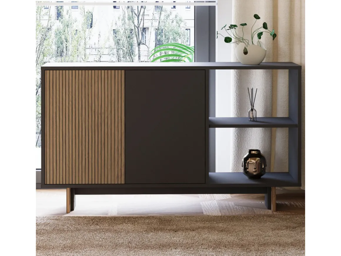 Buffet en bois "Ravello" - 140 x 35 x 80 cm - Gris anthracite
