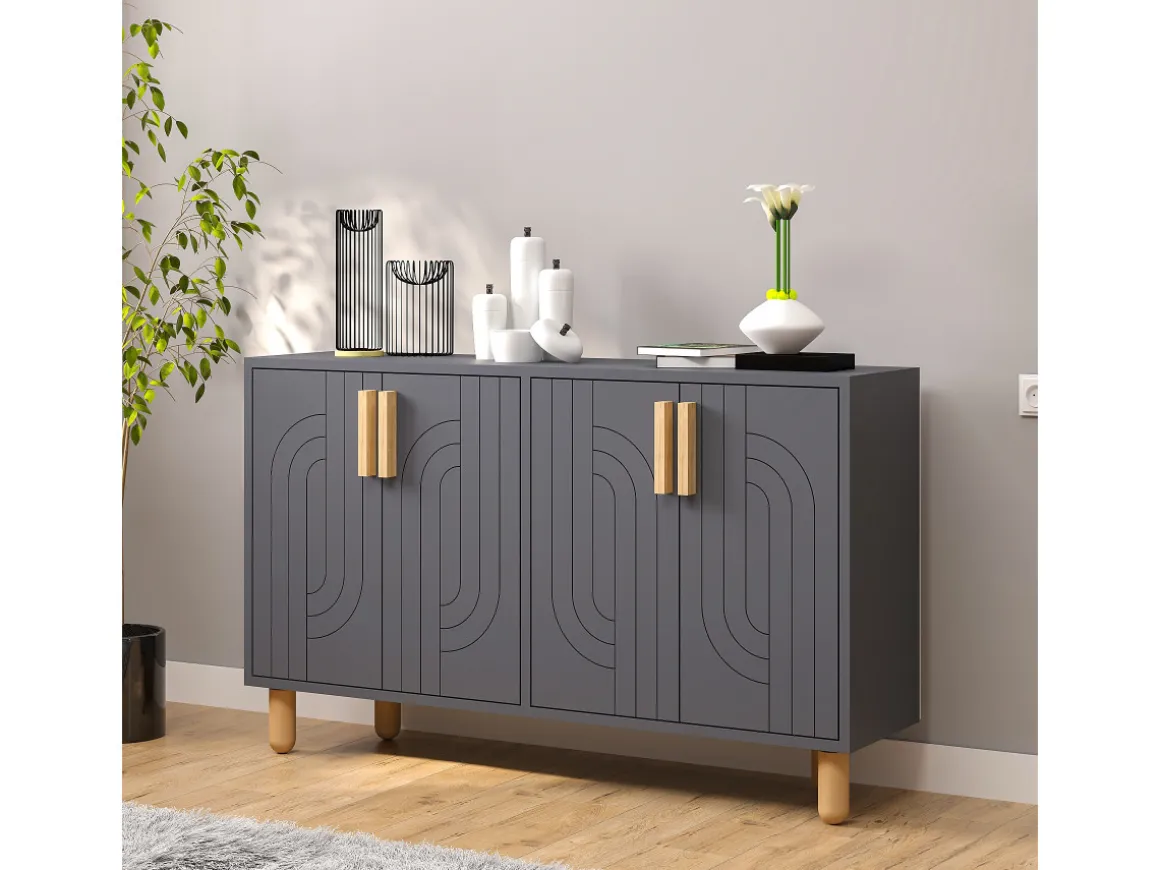 Buffet en bois "Rodney" - 120 x 30 x 74 cm - Gris anthracite