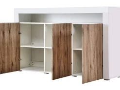 Buffet LED "Bogota" - 155 x 40 x 92 cm - Chêne / Blanc laqué