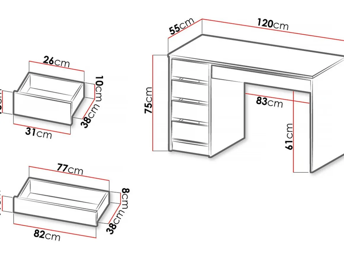 Bureau "Ada" - 120 x 75 x 55 cm - Noir