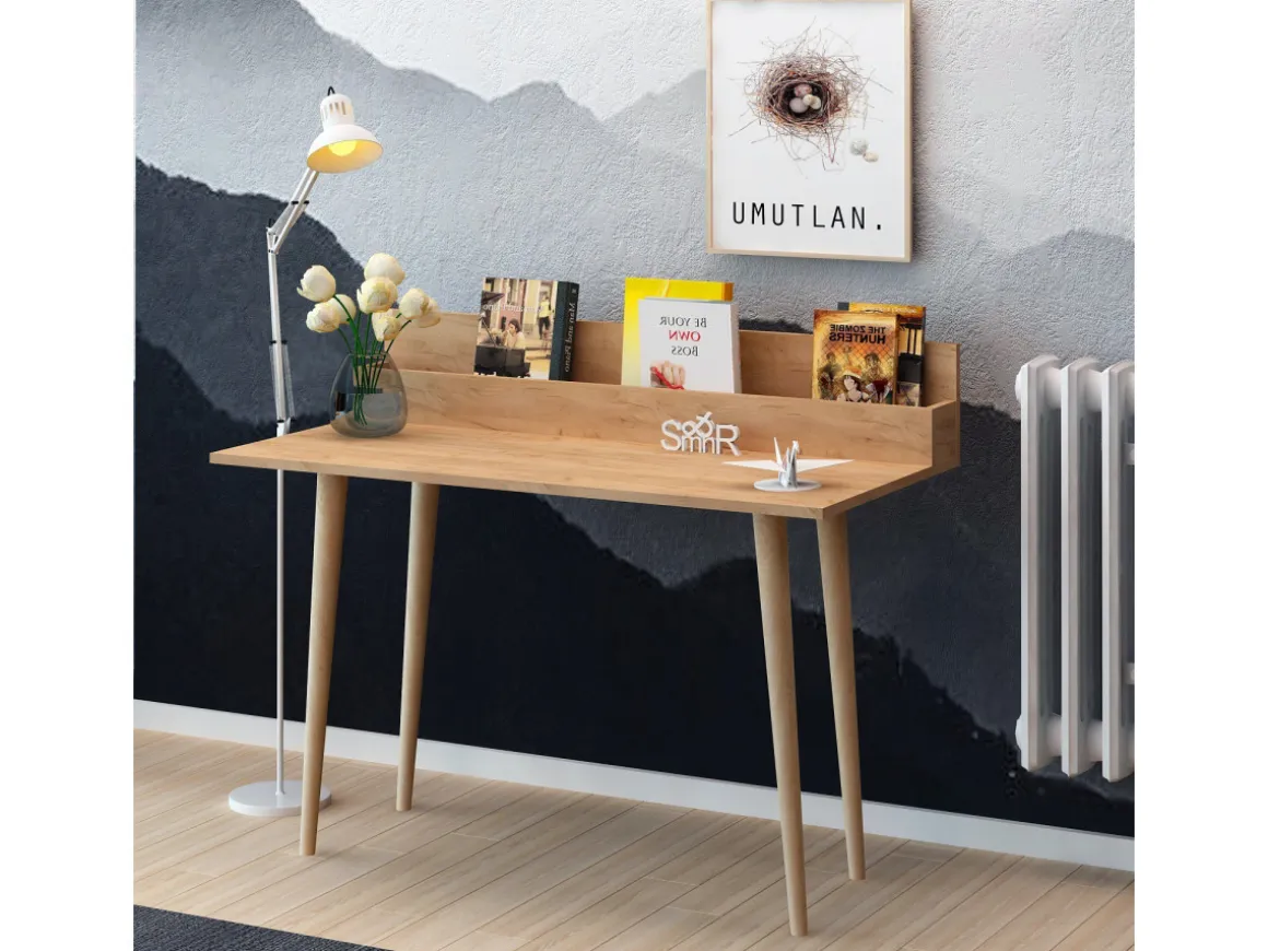Bureau avec étagère en bois "Rammi" - 100 x 60 x 94 cm - Marron