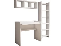 Bureau d'étude avec bibliothèque et étagère murale en bois "Matilda" - 90 x 58 x 80 cm - Blanc