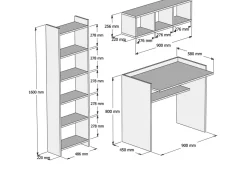 Bureau d'étude avec bibliothèque et étagère murale en bois