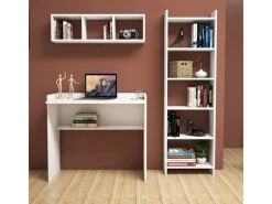 Bureau d'étude avec bibliothèque et étagère murale en bois