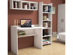 Bureau d'étude avec bibliothèque et étagère murale en bois