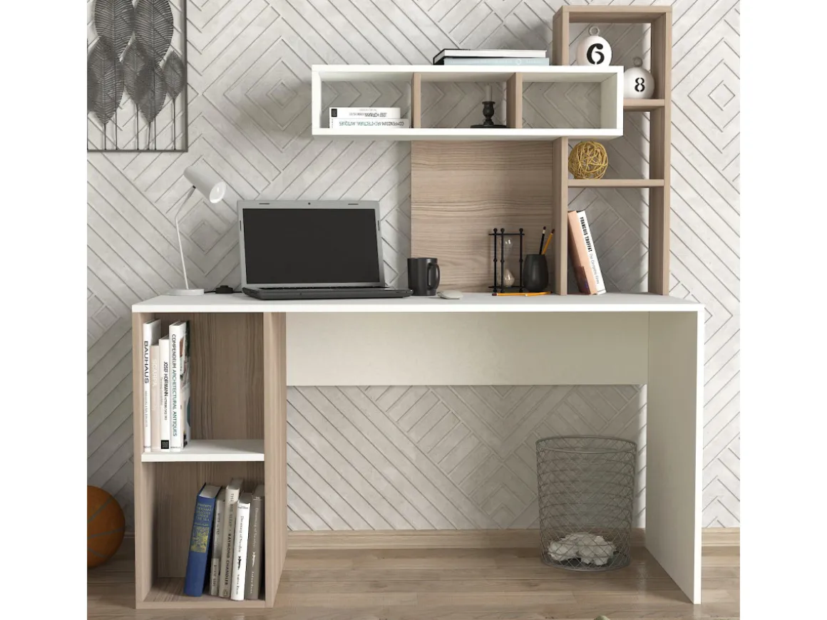 Bureau en bois "Coral" - 140 x 60 x 153 cm - Cordoue blanche